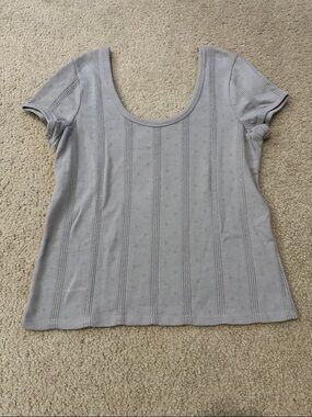 Madewell Dusty Lavender Pointelle Double Scoop Neck Short Sleeve Top